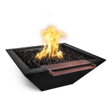 The Outdoor Plus 36 Square Maya Fire & Water Bowl - GFRC Concrete - Black - Match Lit - Liquid Propane OPT-36SFWWS-BLK-LP